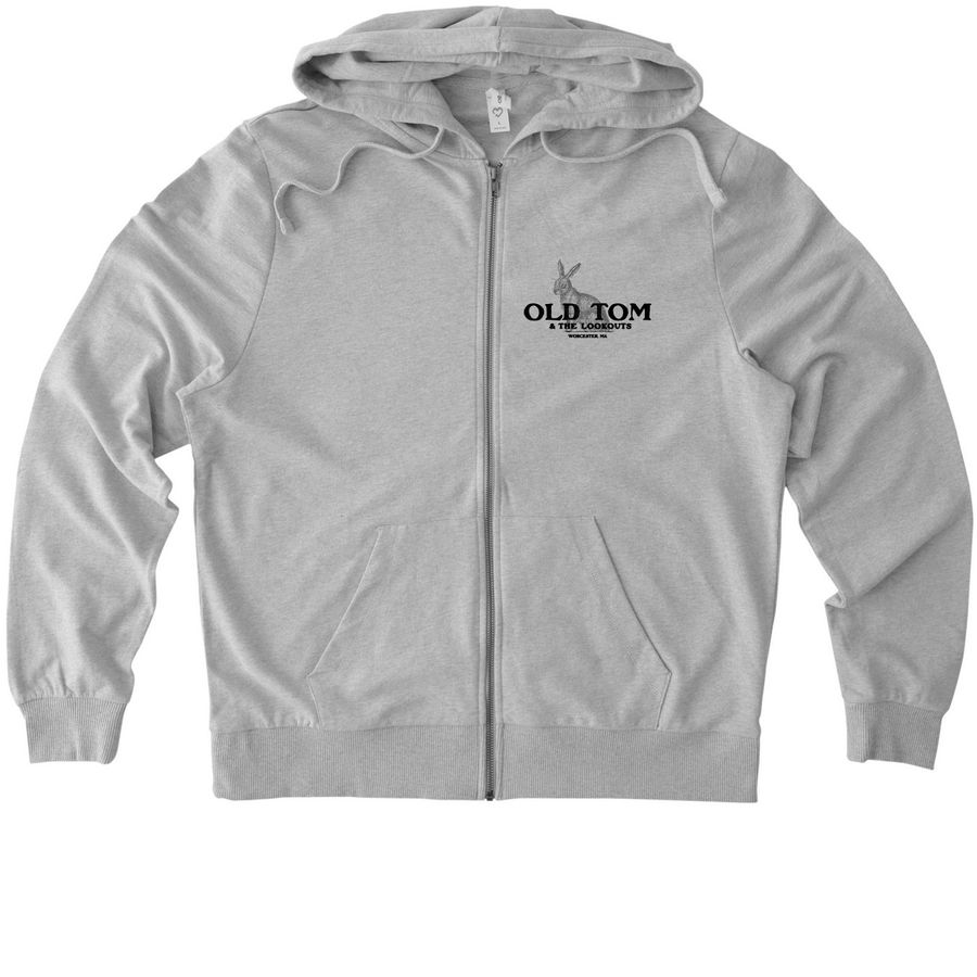 Old Tom & the Lookouts BIG RABBIT LOGO, a Granite Grey Heather Allmade Organic French Terry Zip Up Hoodie