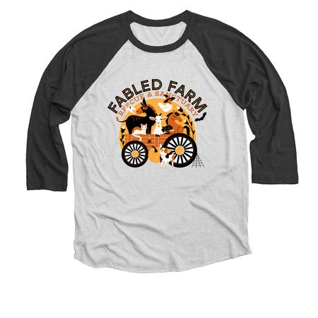 Spooky Season at Fabled Farm, a Black and Heather White 3/4 Sleeve Baseball Tee