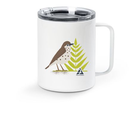 Go Wild for Wood Thrush, a White Stainless Steel Travel Mug