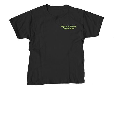 Grief is Normal, So Are You: Neon Green Tops, a Black Youth Unisex Tee