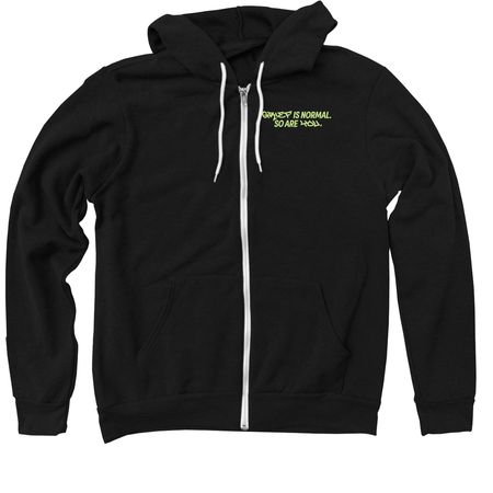 Grief is Normal, So Are You: Neon Green Tops, a Black Zip Up Hoodie