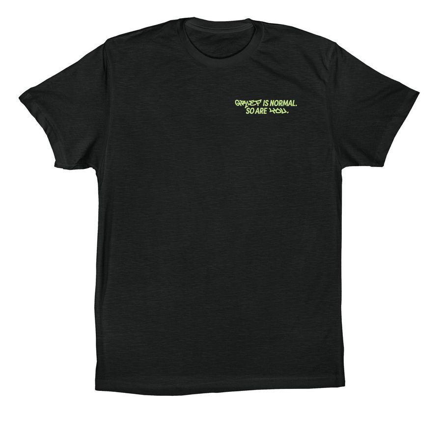 Grief is Normal, So Are You: Neon Green Tops, a Vintage Black Premium Cotton Tee