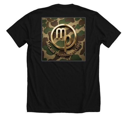 McLain Plumbing-Old Creek Bark Camo, a Solid Black Blend Premium Unisex Tee (back-view)