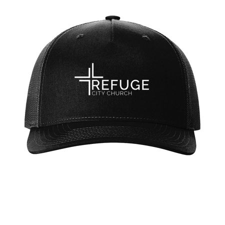 Refuge City Hats!&nbsp;, a Black Printed Five-Panel Trucker Cap