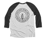 Nolos Locos Feather Bowling, a Black and Heather White 3/4 Sleeve Baseball Tee (back-view)
