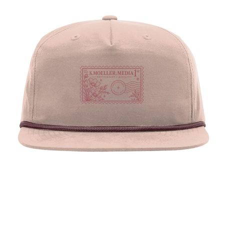 The KMoeller Stamp Hat, a Pale Peach/ Maroon Printed Umpqua Snapback Cap