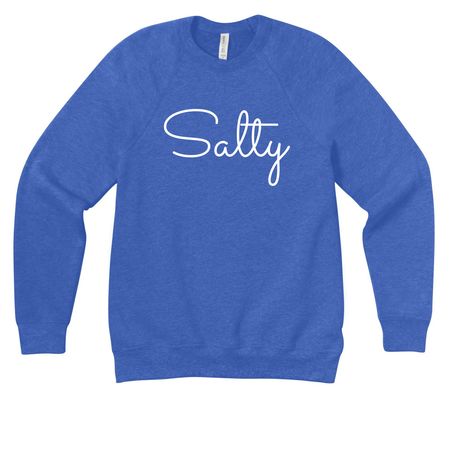 Salty, a Heather True Royal Premium Raglan Crewneck Sweatshirt