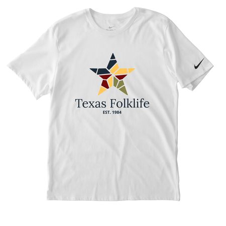 Texas Folklife Mosaic Sportswear, a White Nike Dri-FIT Jersey Blend Performance Tee