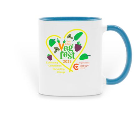Twin Cities Veg Fest 2025 Mugs, a Light Blue Two-Tone Ceramic Mug