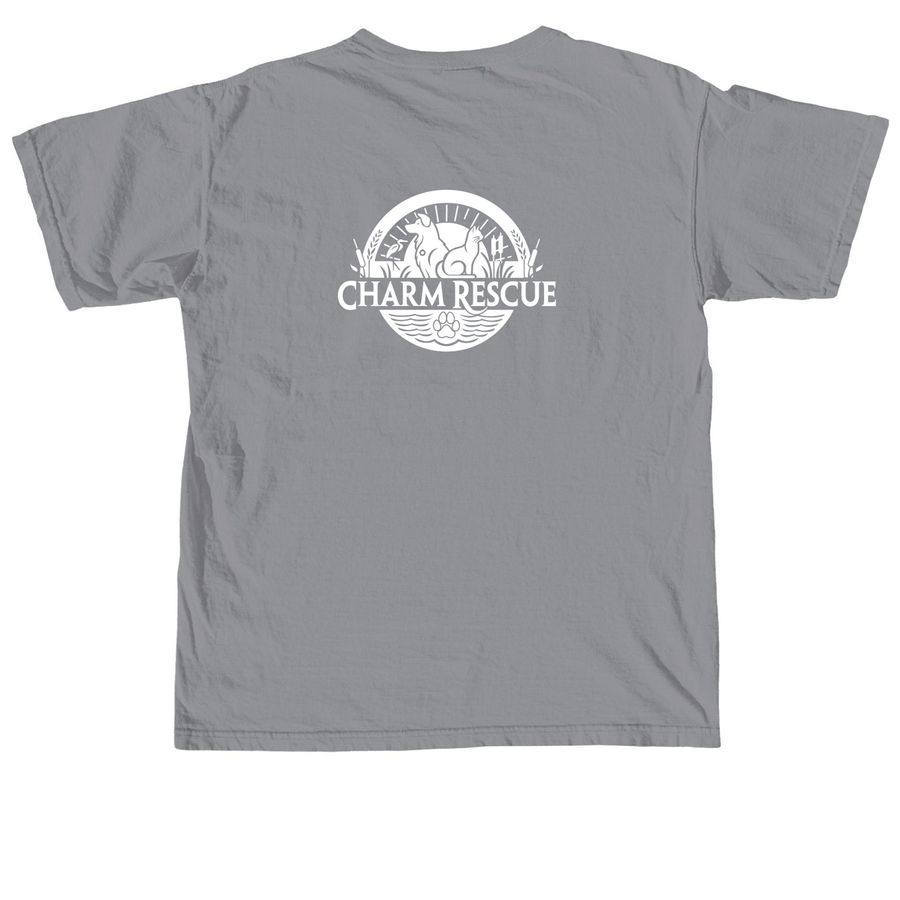 Rescue all the DOGs, a Granite Comfort Colors Unisex Tee (back-view)