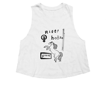 Riot! Horse GRRRL, a Solid White Blend Women's Cropped Racerback Tank