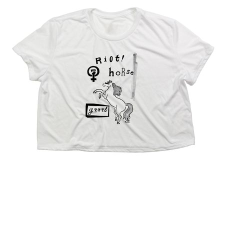 Riot! Horse GRRRL, a White Women?s Flowy Cropped Tee