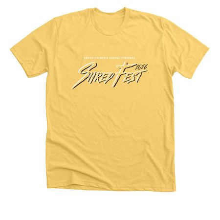 ShredFest 2026 - Yellow / White / Black, a Heather Yellow Gold Premium Unisex Tee