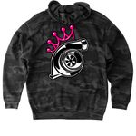Turbo & Tiara, a Black Camo Heavyweight Camo Pullover Hoodie (back-view)
