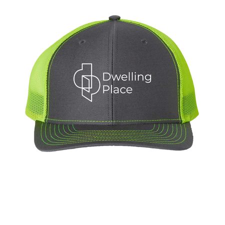 DP Trucker Hat, a Charcoal/ Neon Yellow Printed Snapback Trucker Cap