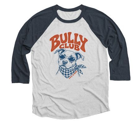 Bully Club, a Indigo and Heather White 3/4 Sleeve Baseball Tee