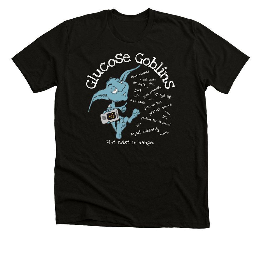 Glucose Goblins: Plot Twist, a Black Heather Premium Unisex Tee