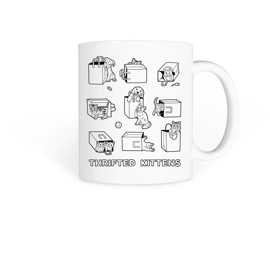 Thrifted Kittens Mug, a White Coffee Mug