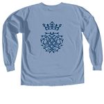 Utah Baroque- two-sided, blue ink, a Washed Denim Comfort Colors Long Sleeve Tee (back-view)