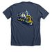 The F-7 Goathill Shirt, a Heather Navy Premium Unisex Tee (back-view)