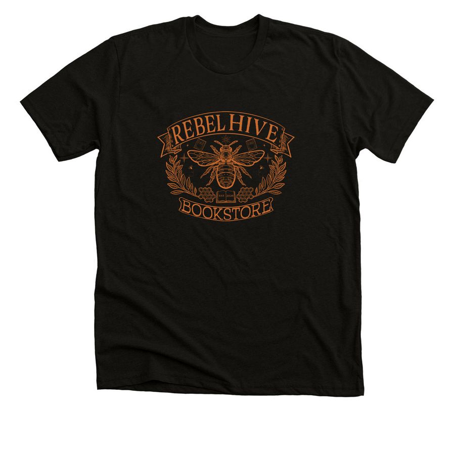 Rebel Hive Bookstore - Copper Logo, a Black Heather Premium Unisex Tee