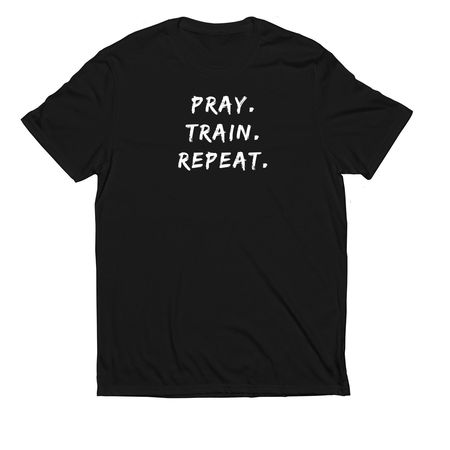 PRAY. TRAIN. REPEAT., a Deep Black Allmade Eco Triblend Unisex Tee