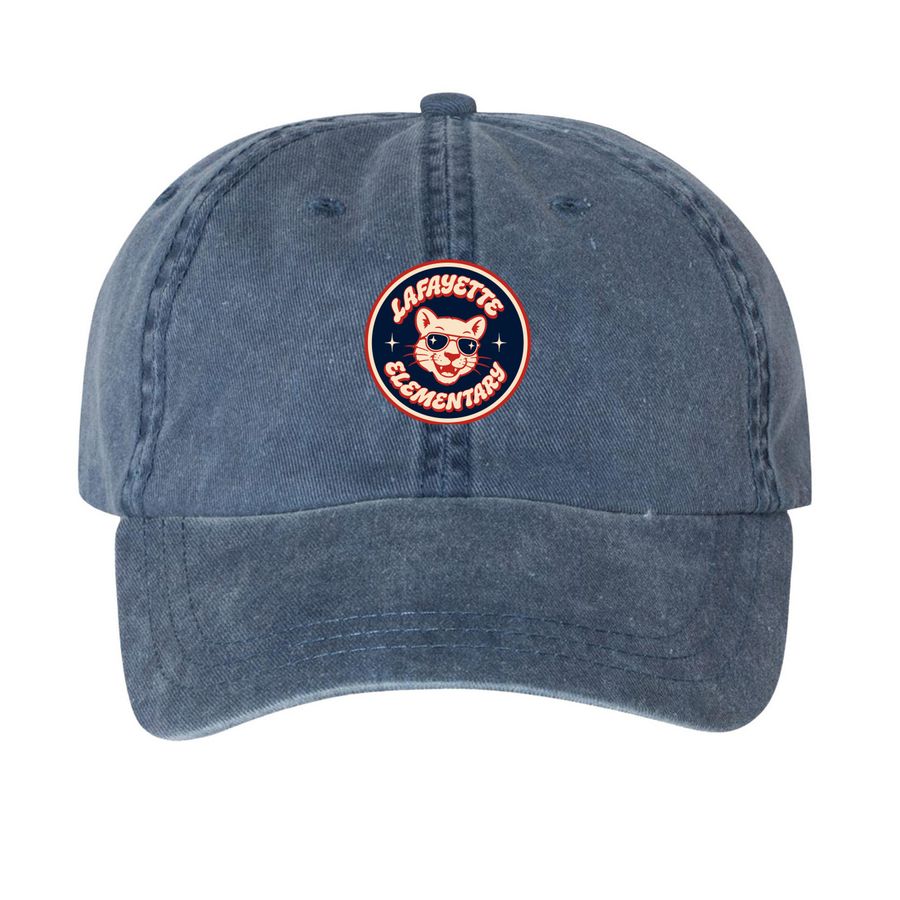 Retro Cougar Cap - Circular, a Navy Printed Pigment Dye Baseball Cap