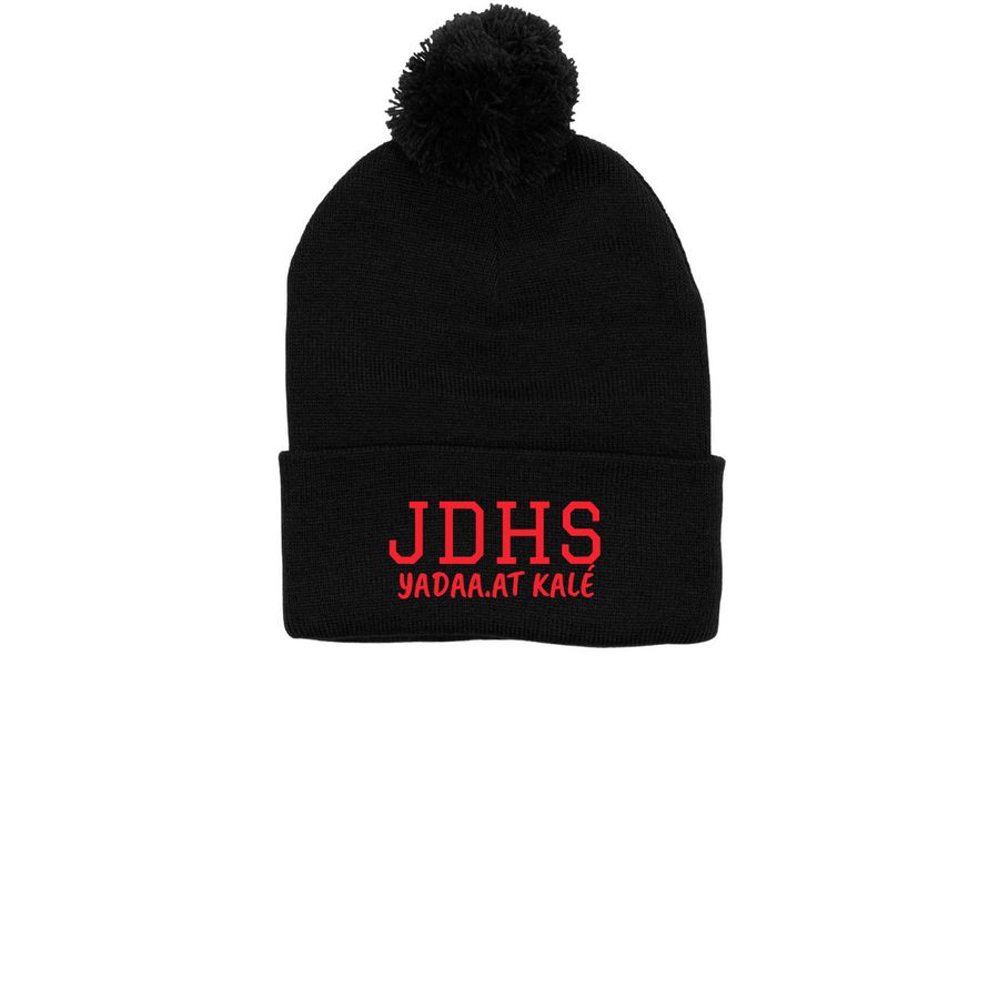 JDHS Beanie, a Black Printed Pom-Pom Beanie