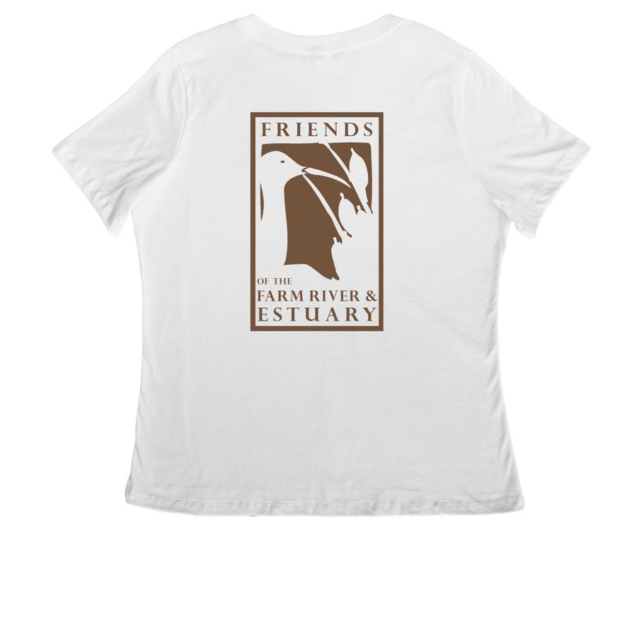 Women's Feather Brown V-Tee, a White Women's Relaxed V-Neck Tee (back-view)