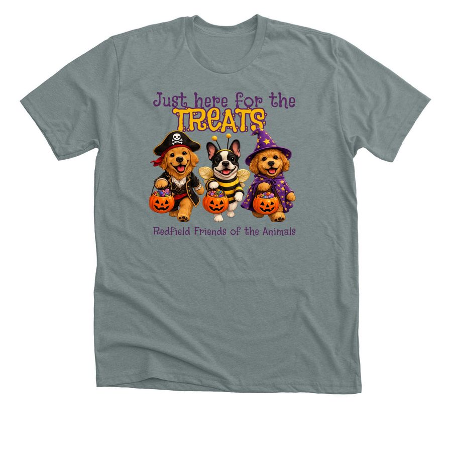 Here for the Treats, a Heather Blue Storm Premium Unisex Tee