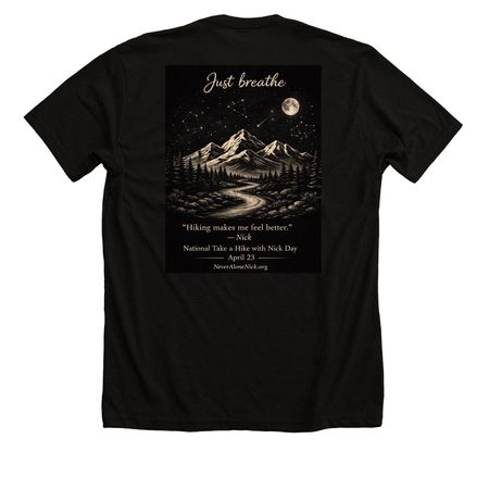 Take a hike w nick, a Solid Black Blend Premium Unisex Tee (back-view)
