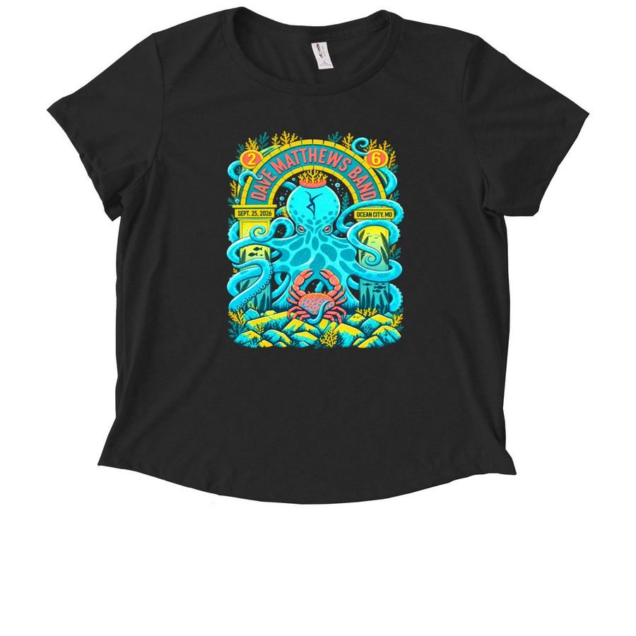 Dave Matthews Band Oceans Calling 2026 Shirt, a Deep Black Allmade Eco Triblend Women?s Scoop Neck Tee