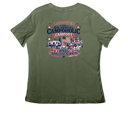 4th Annual Campoholic Campout, a Military Green Women's Relaxed V-Neck Tee