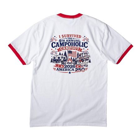 4th Annual Campoholic Campout, a White/ Red Cotton Ringer Tee