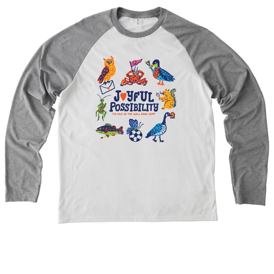 Joyful Possibility, a Aluminum Grey/ Bright White Allmade Eco Triblend Colorblock Raglan Long Sleeve Tee