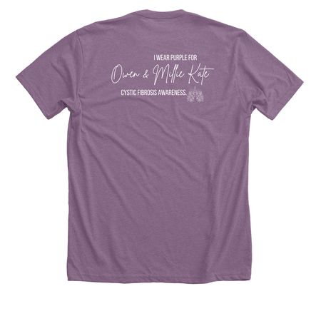Owen and Millie Kate CF Awareness&nbsp;, a Heather Purple Premium Unisex Tee (back-view)
