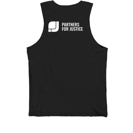 FIGHTING INJUSTICE ALL THE TIME, a Black Premium Cotton Tank (back-view)