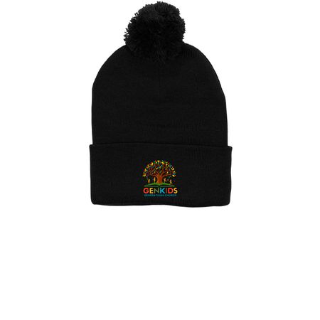 GenKids Beanies, a Black Printed Pom-Pom Beanie
