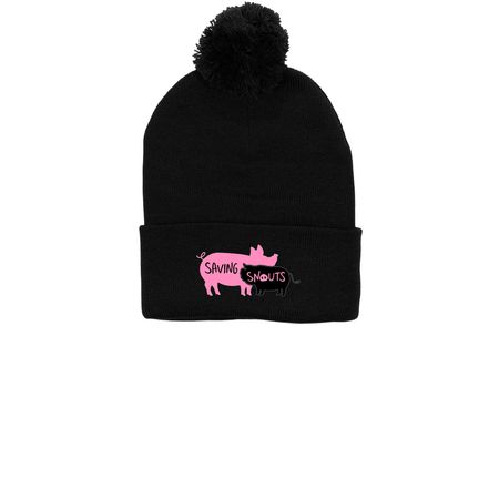 Saving Snouts Winter Hat, a Black Printed Pom-Pom Beanie