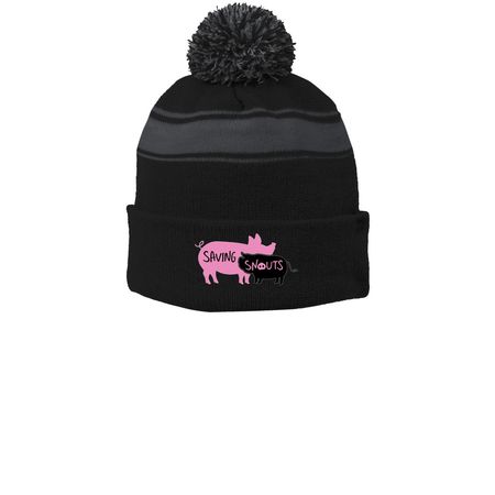 Saving Snouts Winter Hat, a Black/ Iron Grey Printed Stripe Pom-Pom Beanie