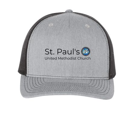 St. Paul's Ballcap, a Heather Grey/ Black Printed Five-Panel Trucker Cap