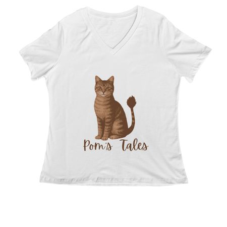 Pom's Tales, a White Women's Relaxed V-Neck Tee
