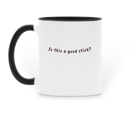 Crusoe's Happy Stick Mug, a Black Two-Tone Ceramic Mug (back-view)