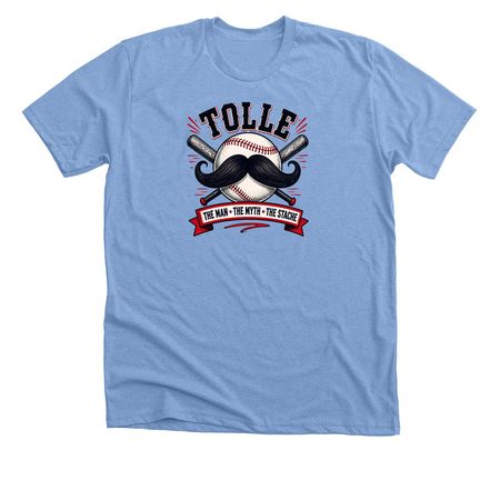 The Man, The Myth, The Stache, a Heather Carolina Blue Premium Unisex Tee
