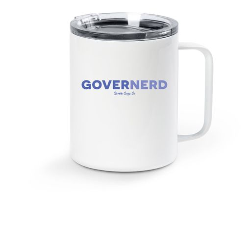 Governerd, Purple Logo White Stainless Steel Travel Mug
