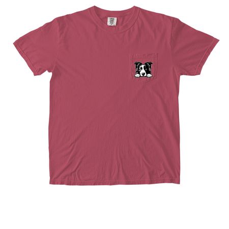 Border Collie Pocket Tee, a Crimson Comfort Colors Pocket Tee