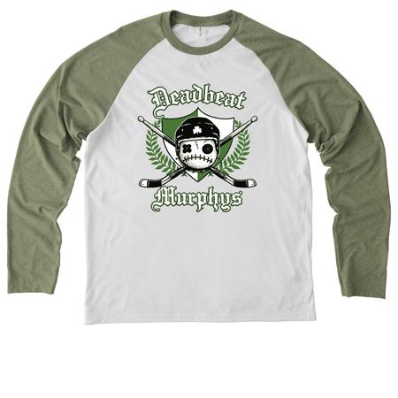 Deadbeat Murphys, a Olive You Green/ Bright White Allmade Eco Triblend Colorblock Raglan Long Sleeve Tee