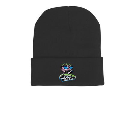Miles for Migraine Beanie, a Black Printed Cuffed Beanie