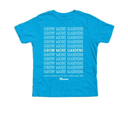 Grow More Gardens! Youth Garden Grant 2026, a Neon Blue Premium Youth Tee