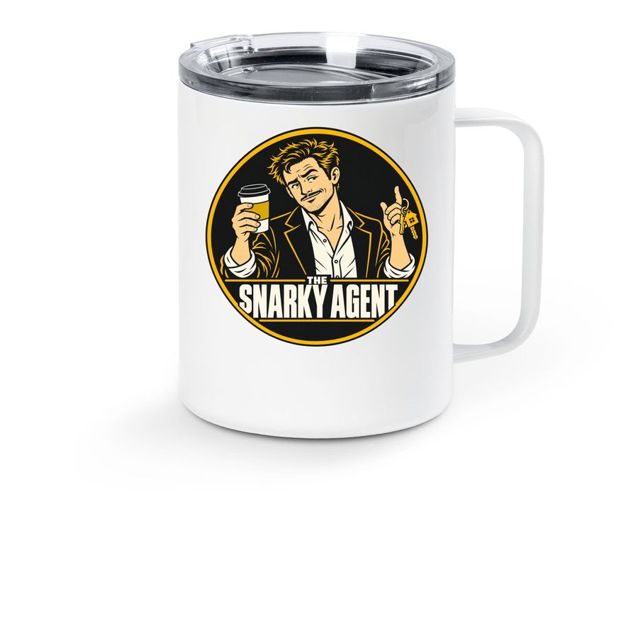 The Snarky Agent | Quick Showing Mug - His, a White Stainless Steel Travel Mug